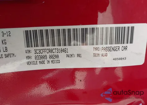 2012 Fiat 500 Pop from USA, damaged, VIN 3C3CFFAR7CT310461